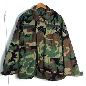 Vtg US Military M65 Jacket Men Med Regular Woodland Camo Field Coat Cold Weather